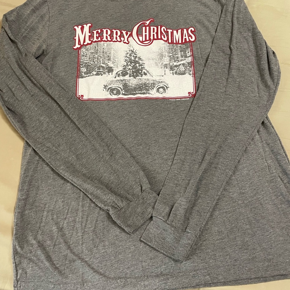 Festive Gray Merry Christmas Long Sleeve Shirt